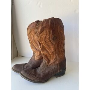 VTG TJ Boots Brown Bullhide & Shark Leather Western Cowboy Boots Men's 8